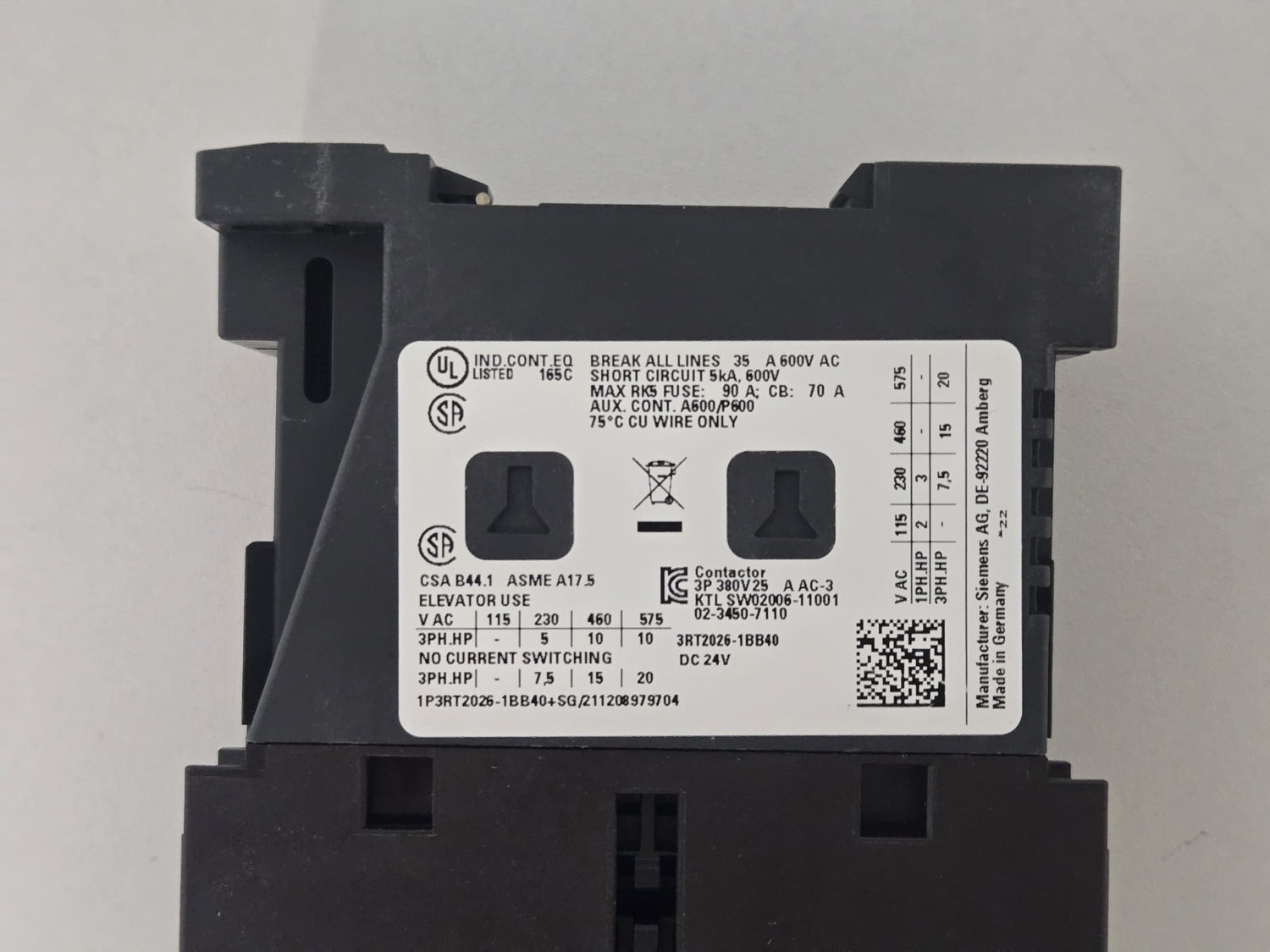 Contactor Siemens 3RT 2026-1BB40 - Image 4